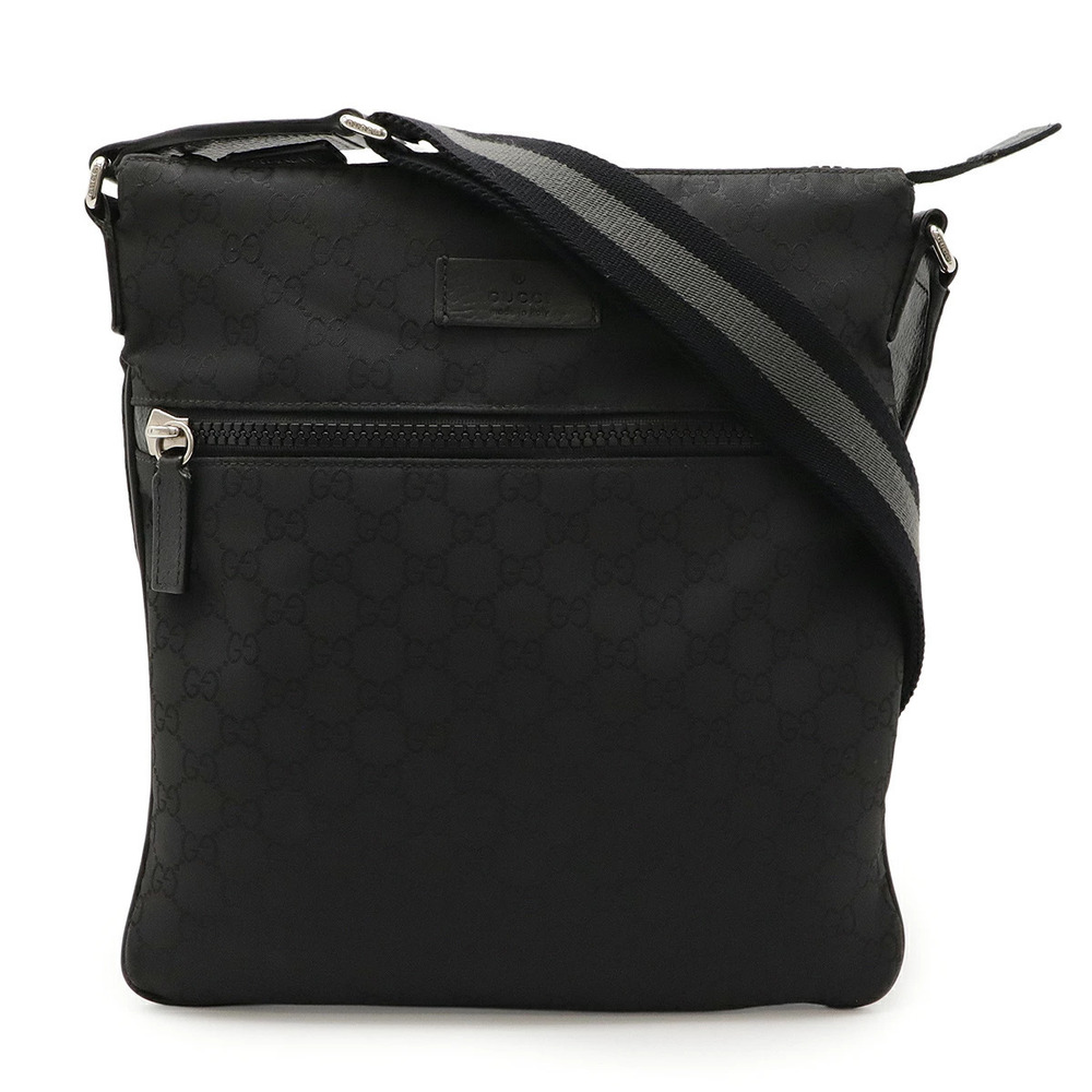 Gucci GG Crossbody Bag Gusset Leather Black Gray